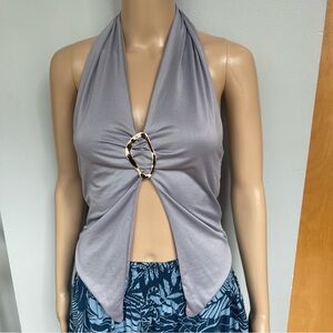 Stylish Gray Halter Top with Ring Detail